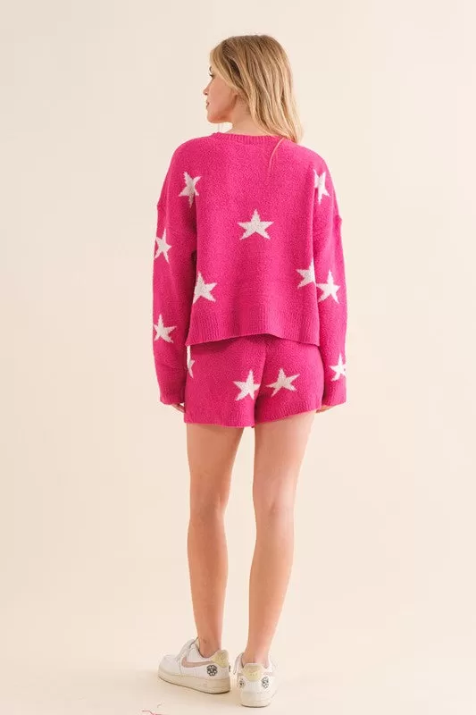 Soft Long Sleeve Star Print Top and Short Set