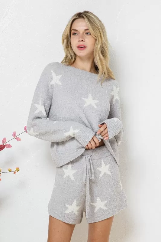 Soft Long Sleeve Star Print Top and Short Set