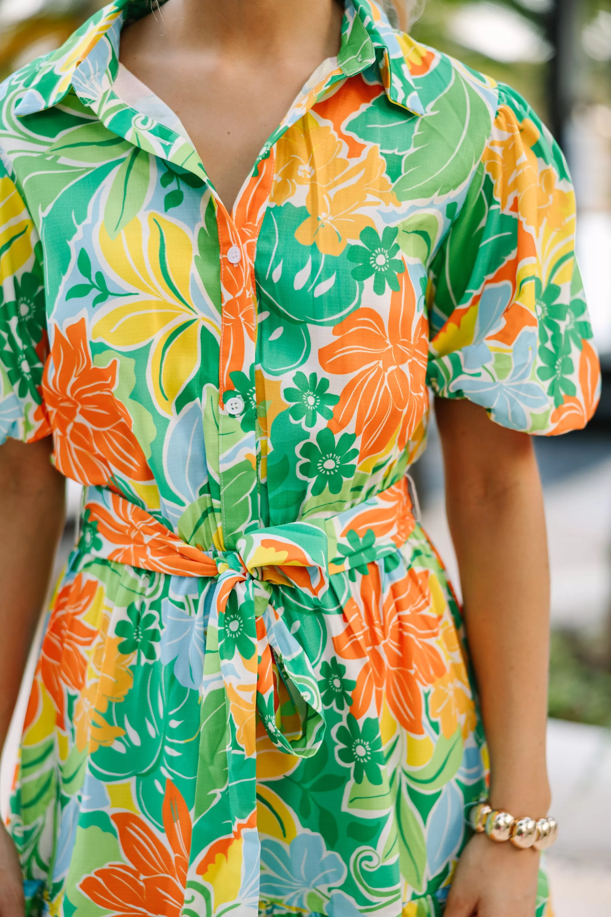 Sunny Days Ahead Green Floral Babydoll Dress