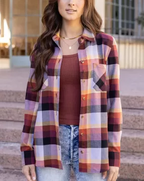 Sunset Northern Plaid Flannel Top by Grace & Lace (Ships in 1-2 Weeks)