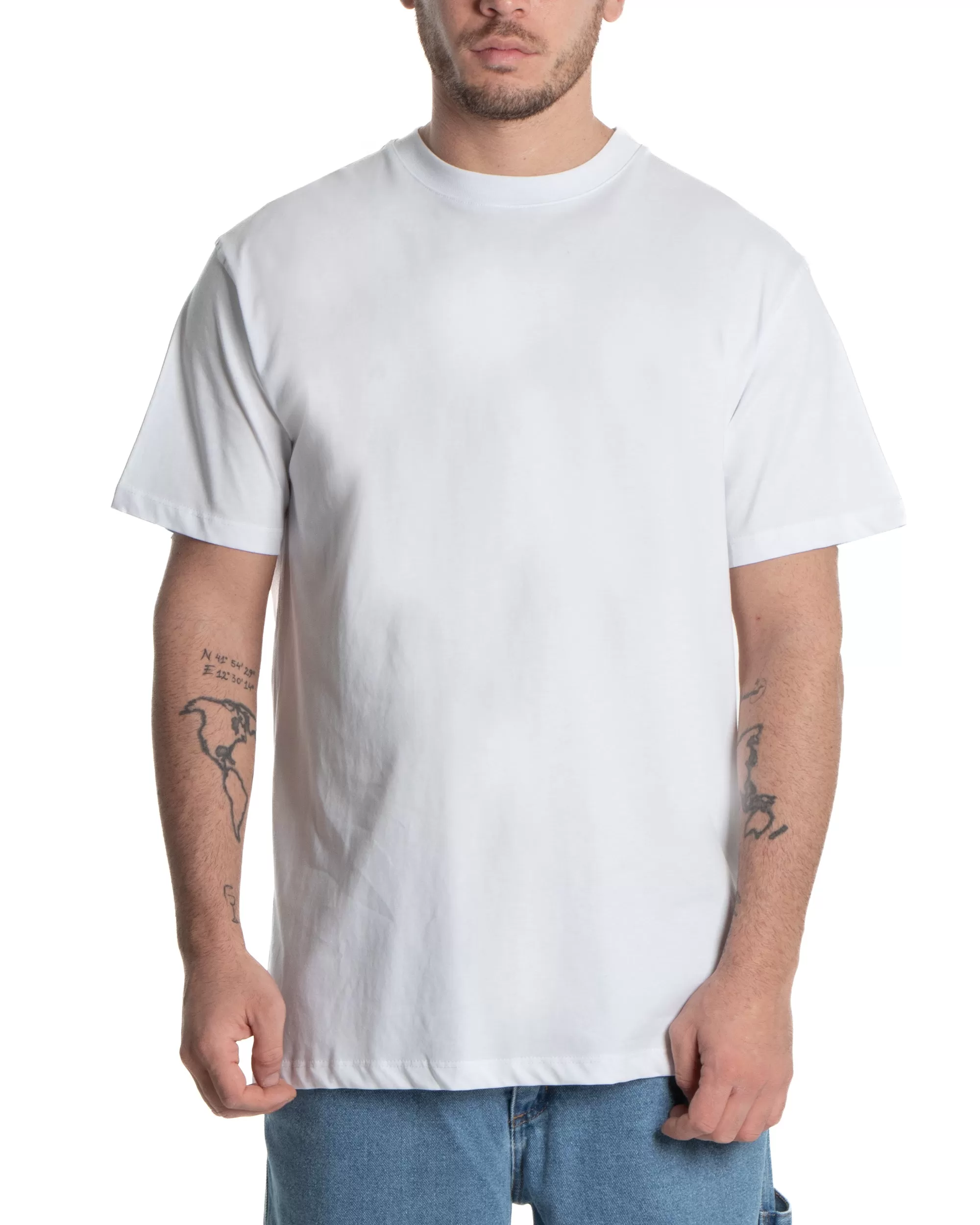 T-shirt Uomo Cotone Basic Tinta Unita Bianco Girocollo Casual Gola Alta GIOSAL-TS2982A