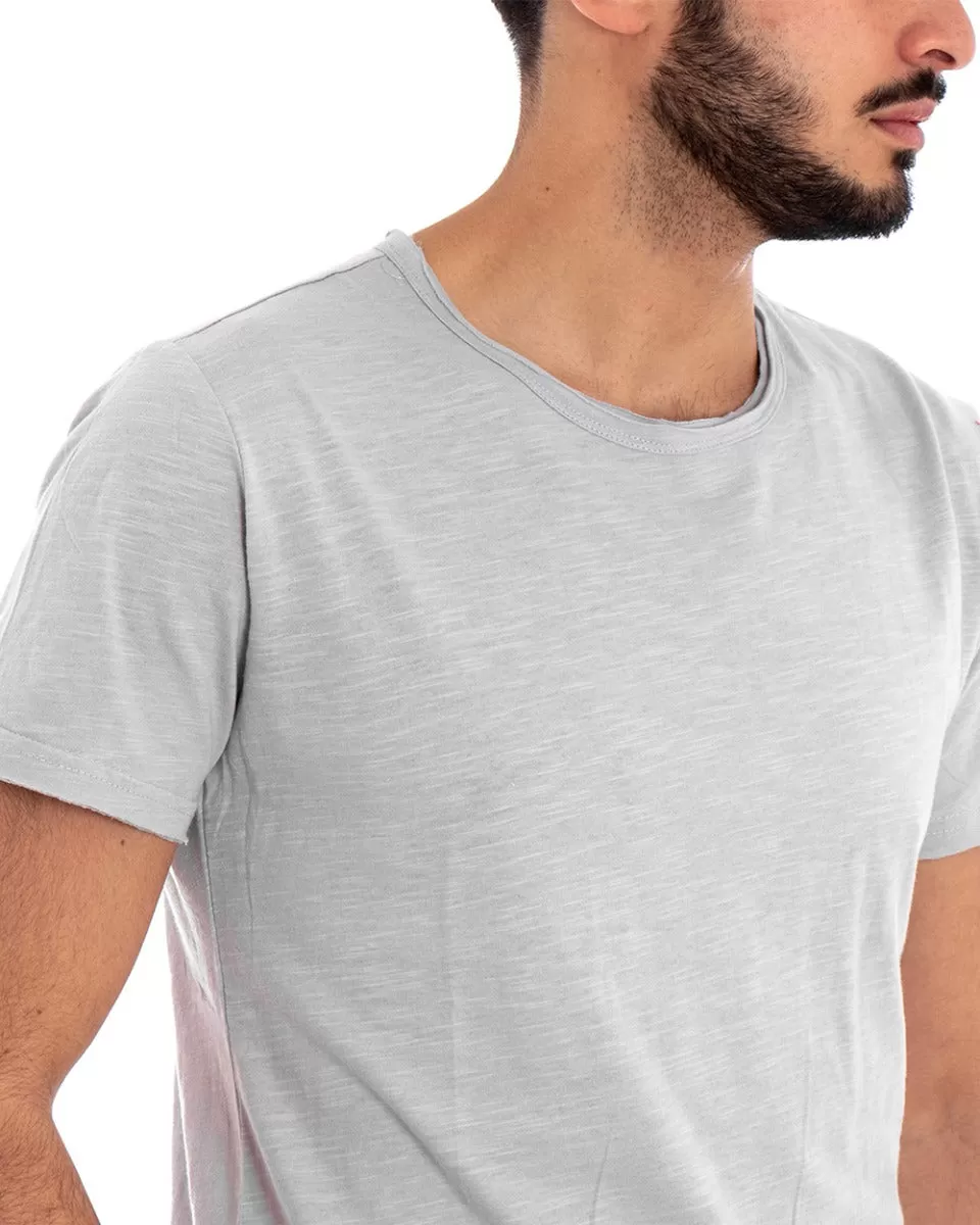 T-shirt Uomo Girocollo Tinta Unita Grigio Manica Corta Casual Basic GIOSAL