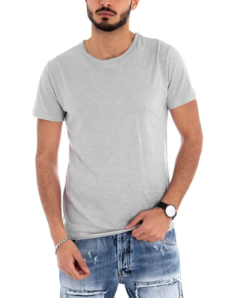 T-shirt Uomo Girocollo Tinta Unita Grigio Manica Corta Casual Basic GIOSAL