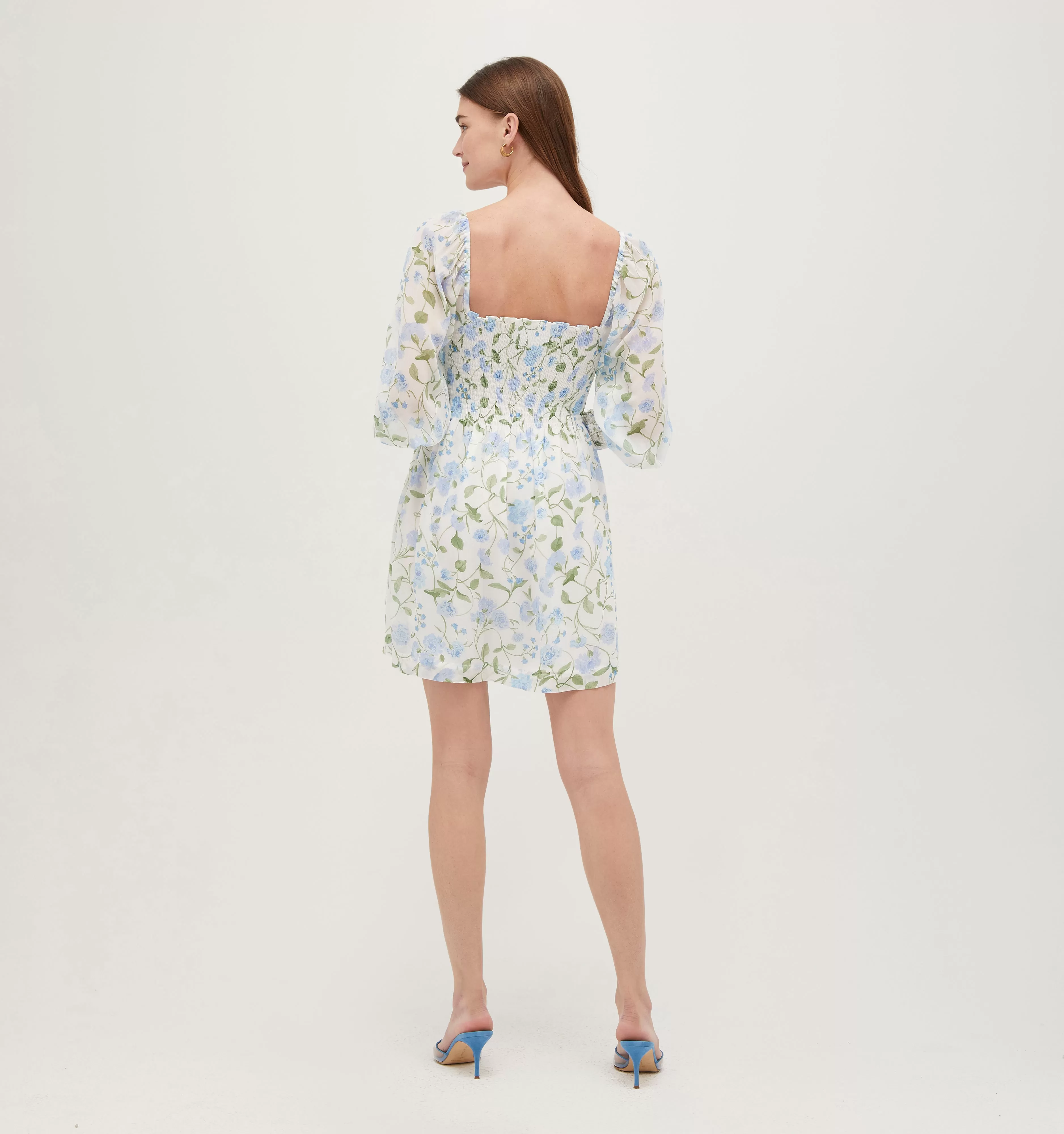 The Grace Mini Nap Dress - Blue Peony Bouquet Georgette