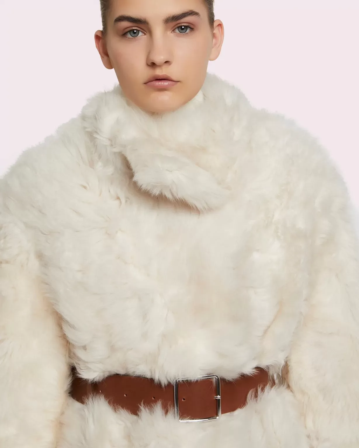 TOSCANA LAMBSKIN COAT WITH HIGH COLLAR IN WHITE