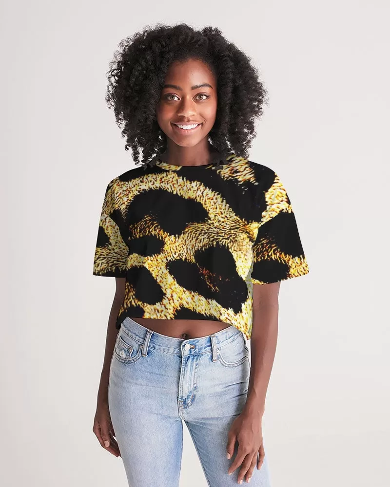 TRP Leopard Print 01 Designer Cropped Drop Shoulder Raw Hem Lounge T-shirt