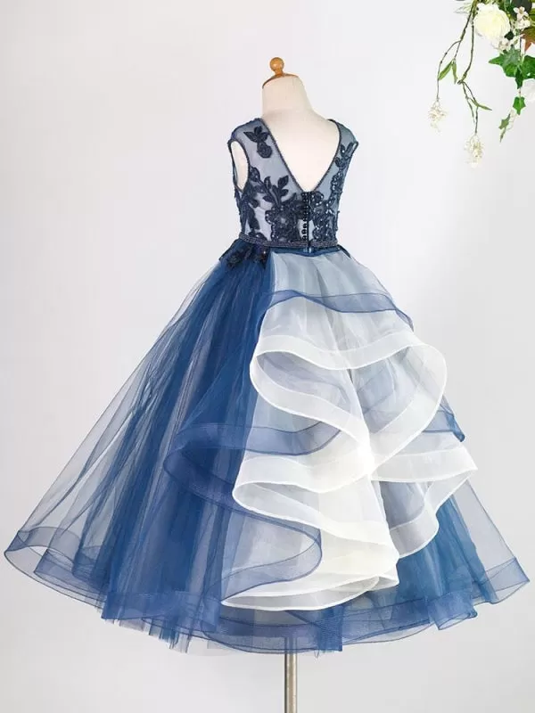 Tulle Sleeveless Floor Length Princess Silhouette Lace Kids Social Party Dresses