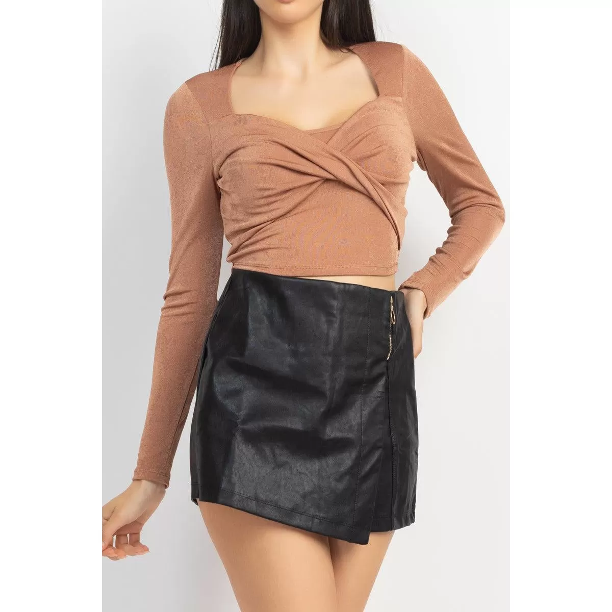 Twisted Velvety Long Sleeve Crop Top