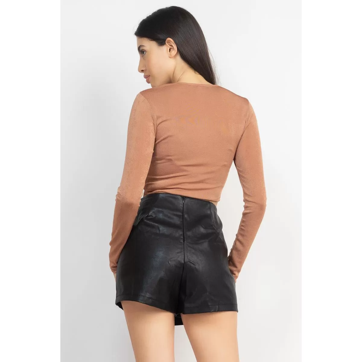 Twisted Velvety Long Sleeve Crop Top