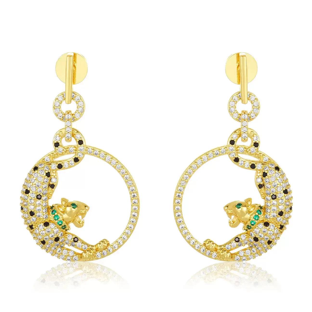 Unique Temperament 5A CZ Silver/Gold Plated Leopard Jaguar Panther Animal Drop Earrings