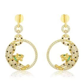 Unique Temperament 5A CZ Silver/Gold Plated Leopard Jaguar Panther Animal Drop Earrings