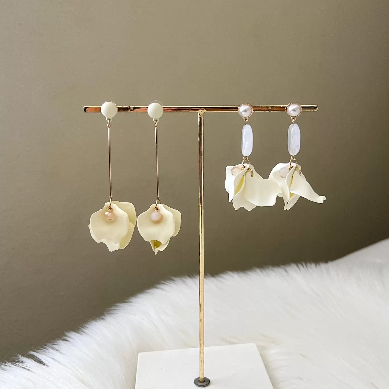 Vanilla Cream Petal Drop Earrings -  3 COLORS!