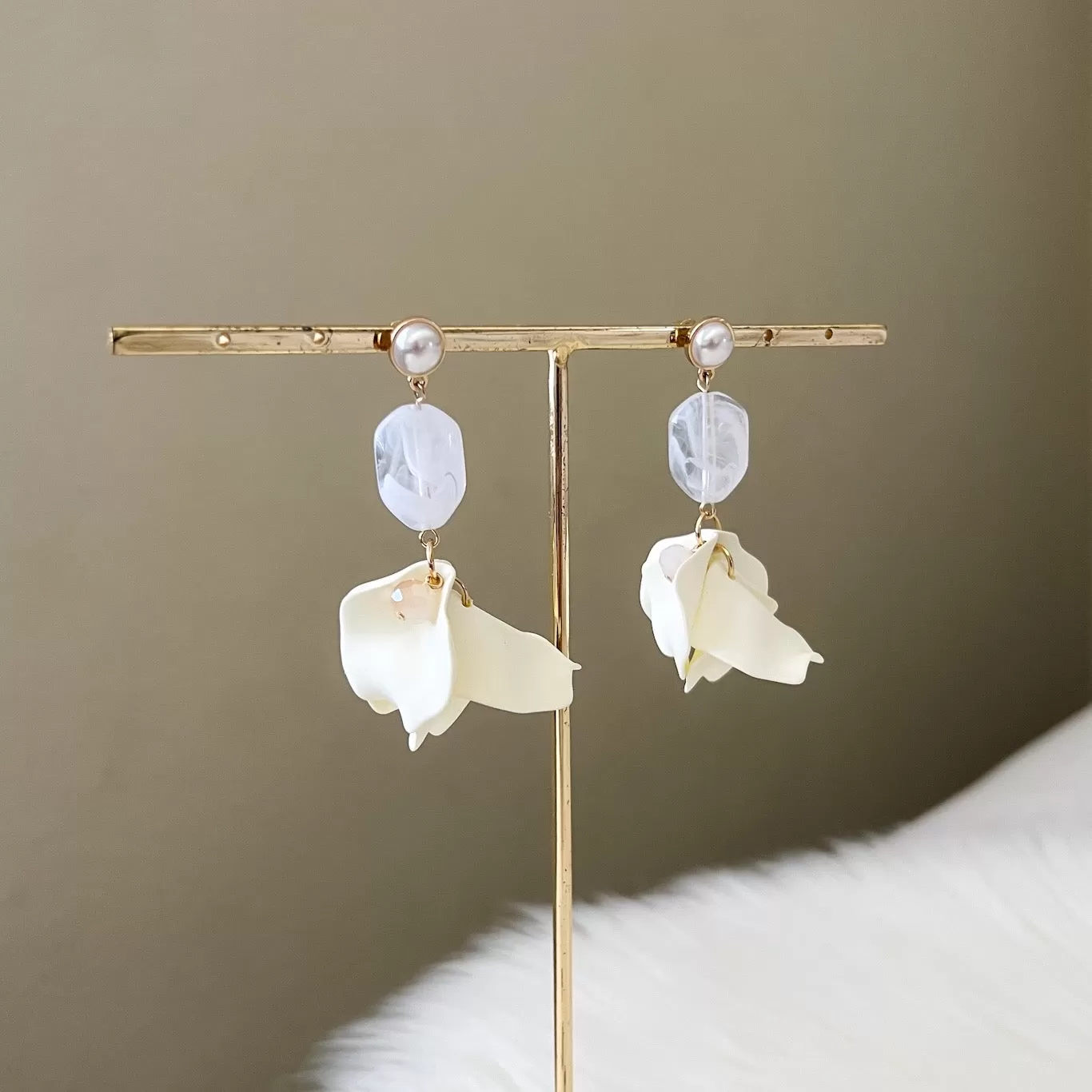 Vanilla Cream Petal Drop Earrings -  3 COLORS!