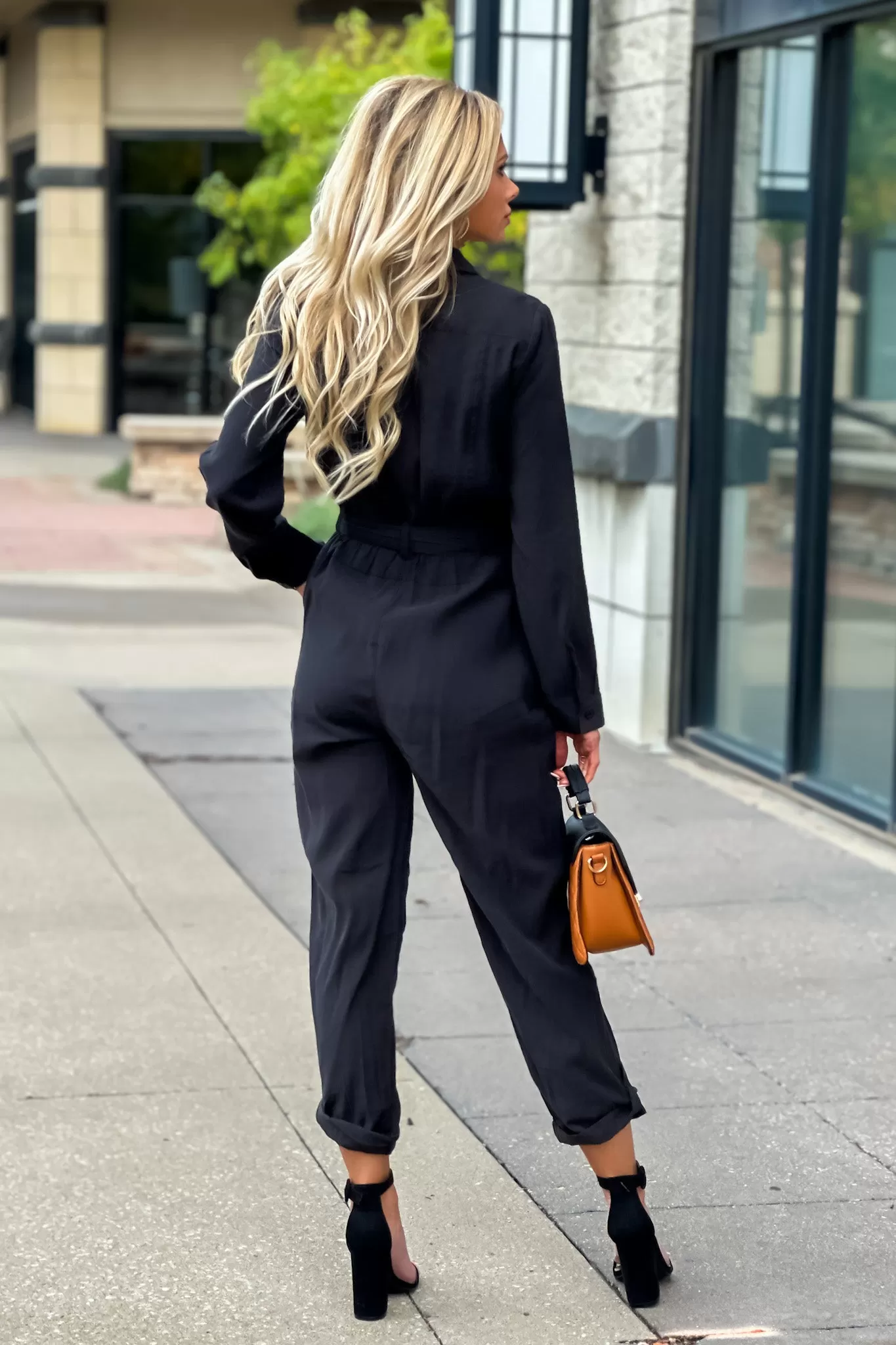 Velvet Heart Rory Long Sleeve Button Down Jumpsuit : Black