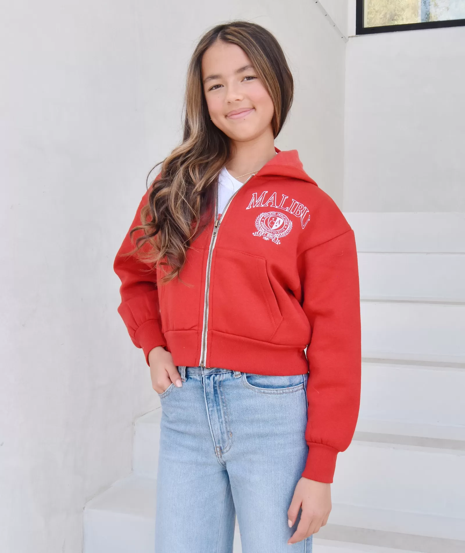 Vintage Havana Girls Malibu Embroidered Zip Hoodie