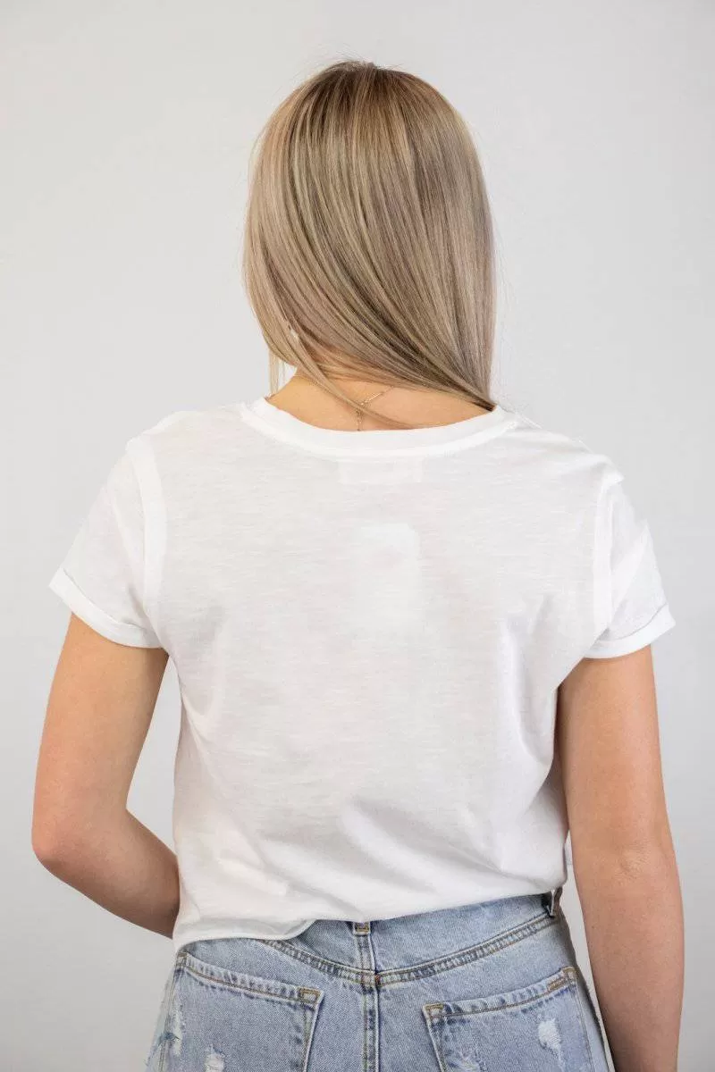 White Crew Neck Crop Tee