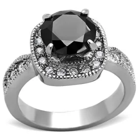 WildKlass Stainless Steel Halo Ring High Polished (no Plating) Women AAA Grade CZ Black Diamond