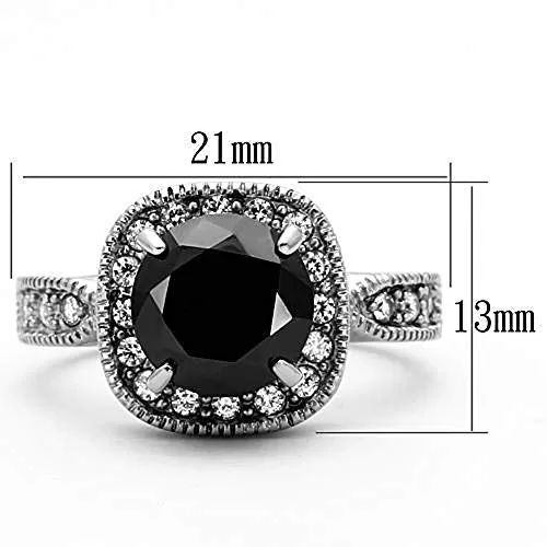 WildKlass Stainless Steel Halo Ring High Polished (no Plating) Women AAA Grade CZ Black Diamond