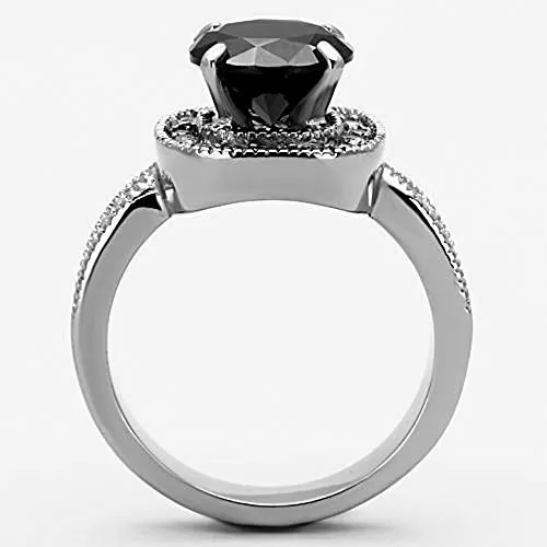 WildKlass Stainless Steel Halo Ring High Polished (no Plating) Women AAA Grade CZ Black Diamond