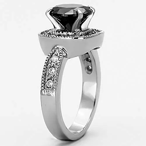 WildKlass Stainless Steel Halo Ring High Polished (no Plating) Women AAA Grade CZ Black Diamond