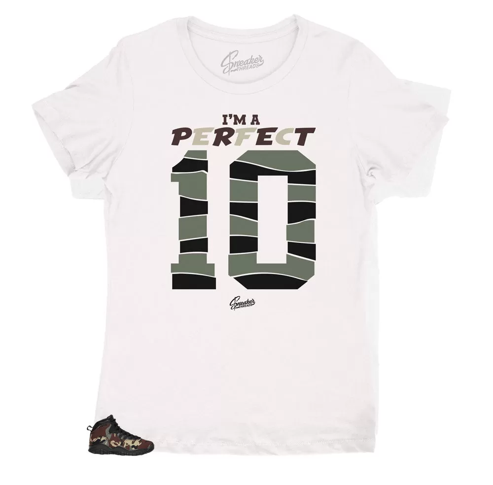 Women's Retro 10 Woodland Camo Shirt - I'm a 10 - White