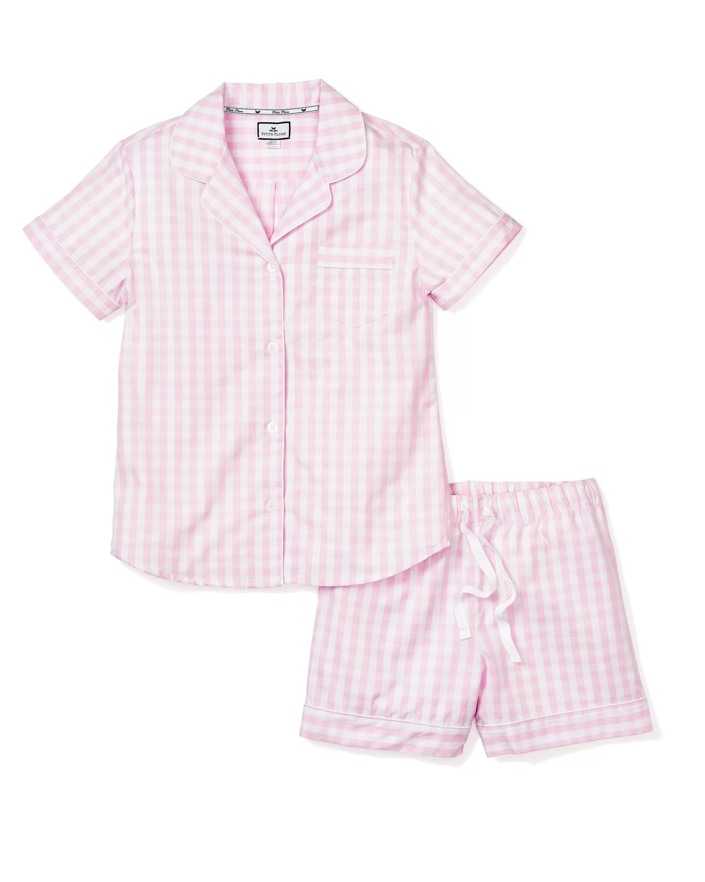 Women's Twill Pajama Short Set | Pink Gingham