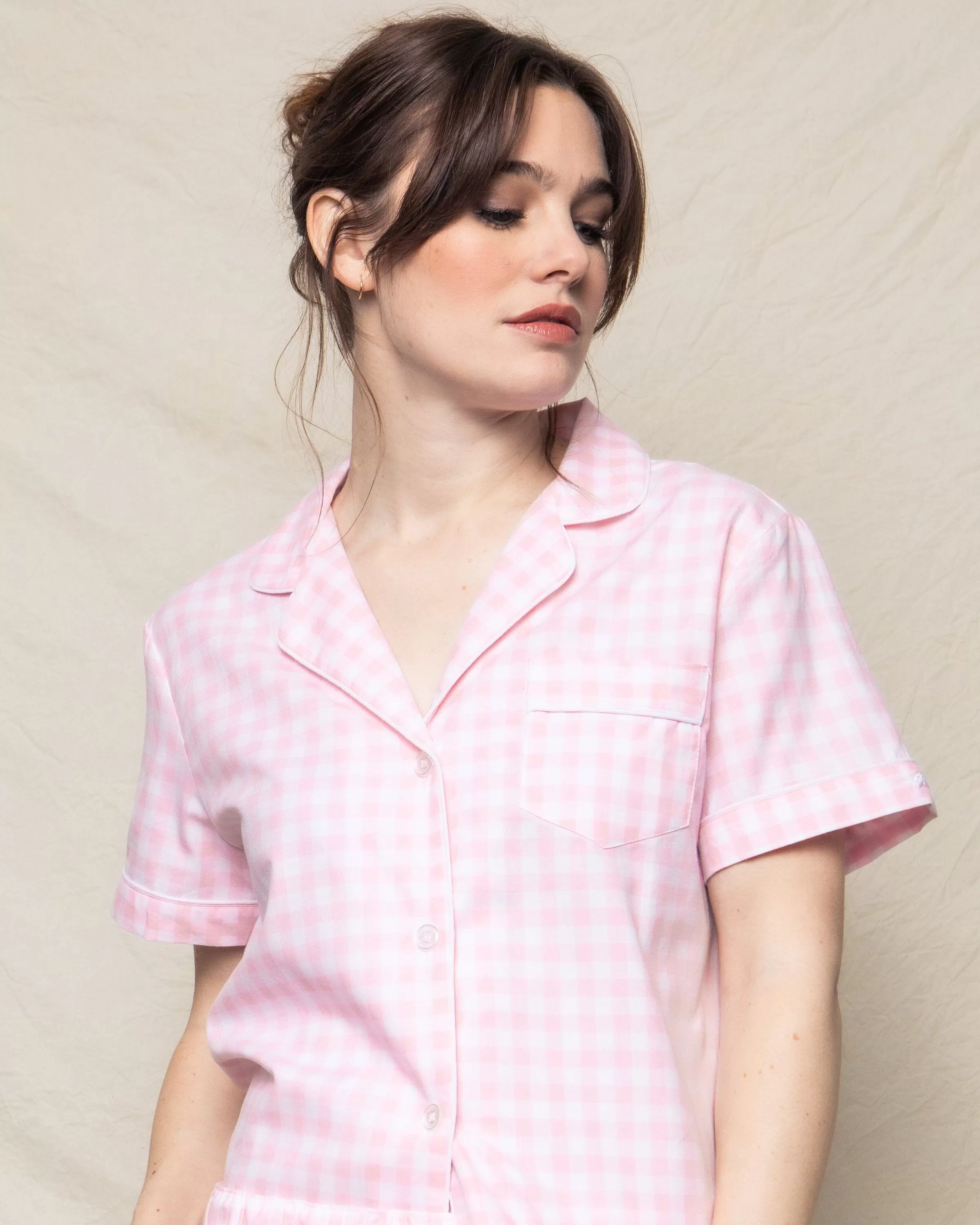 Women's Twill Pajama Short Set | Pink Gingham