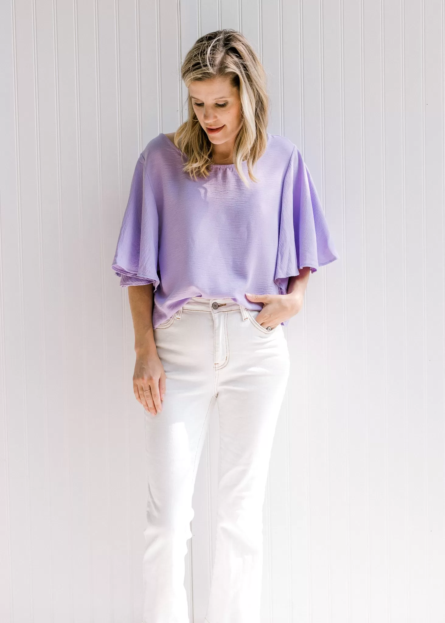 X Flattering Flowy Slightly Cropped Top in Lavender