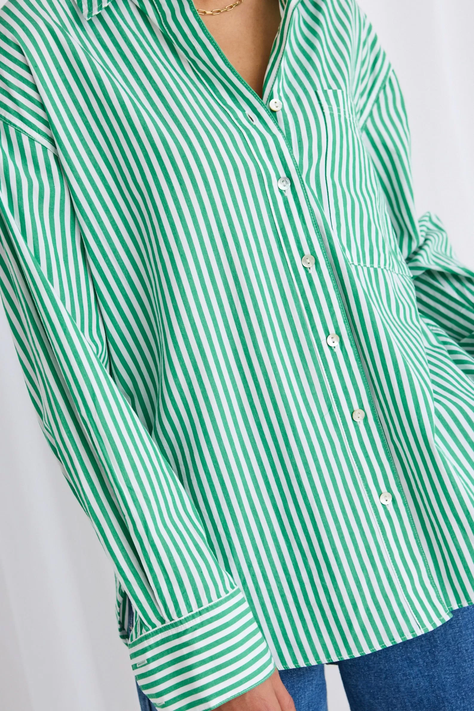 You Got This Green Stripe Poplin Oversized Shirt