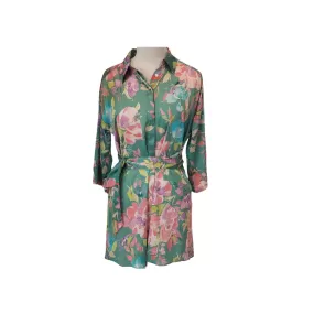 ZARA Green Satin Printed Belted Tunic | Brand New |